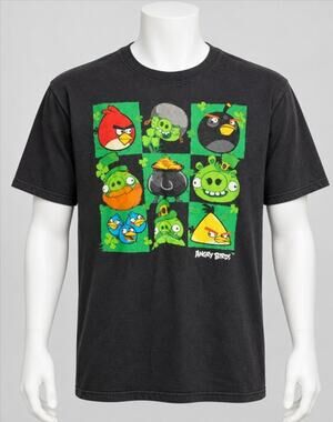 Angry Birds Fifth Sun St Patricks Day Black Graphic T Shirt XL Pre Owned